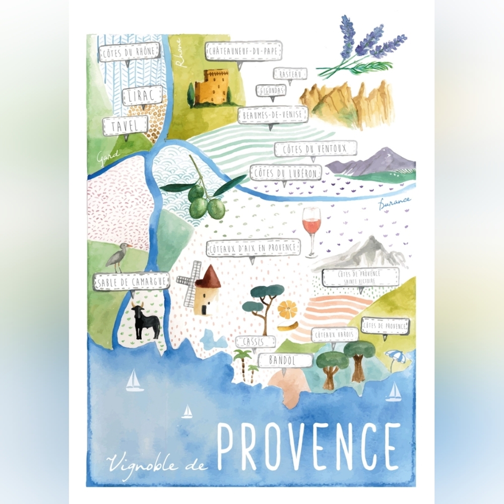 NWT Maison Lorrain 'Provence' Wine Map Linen Tea Towel